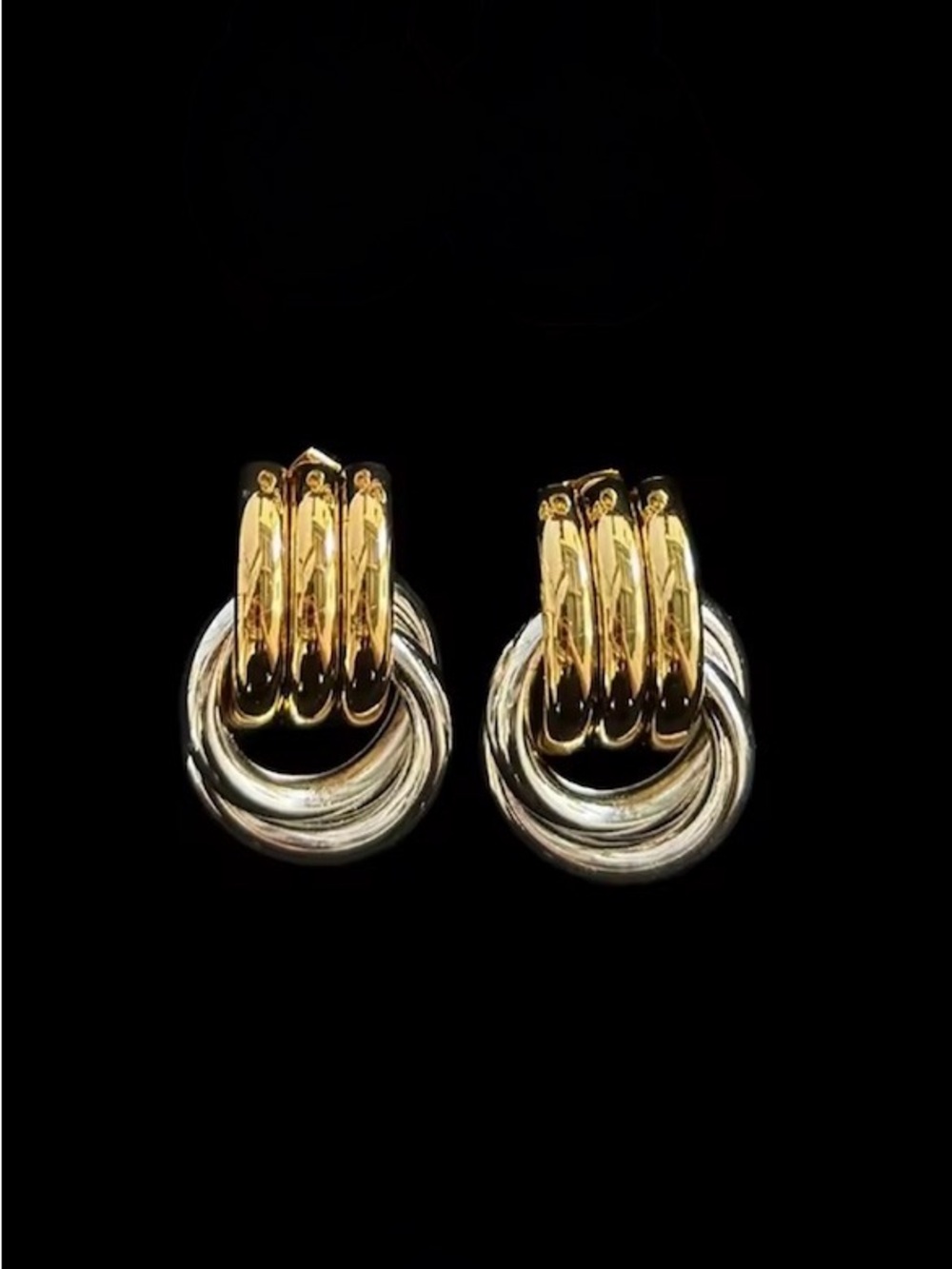 NEW Doorknocker Earrings Two-Tone Gold Silver AU19 - Picture 2 of 5